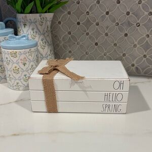 Rae Dunn White Decorative Block with Burlap Ribbon Oh Hello Spring